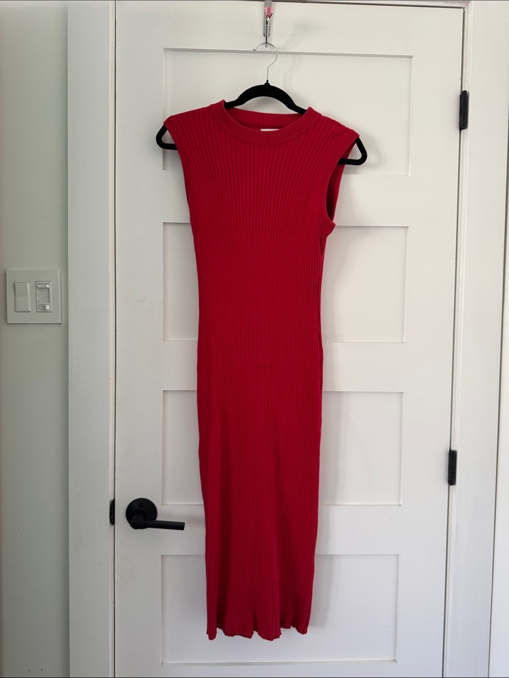 Frank & Oak Red Ribbed Sleeveless Midi Dress